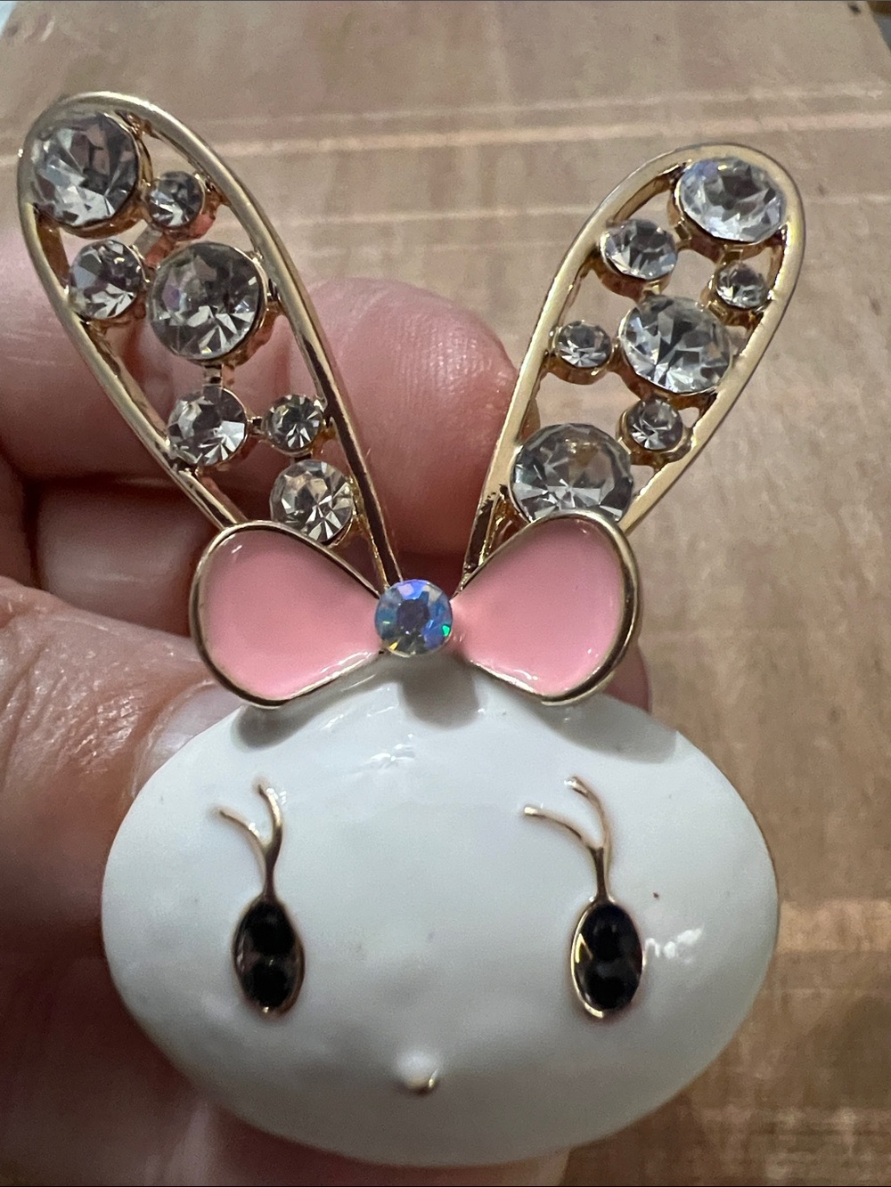 3/$18 Cute Bunny Brooch - Pink & White Crystal Accent Lot 560